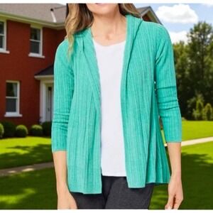 Barefoot Dreams Cozy Chic Ultra Lite Ribbed Hooded Green Cardigan Sweater 3XL